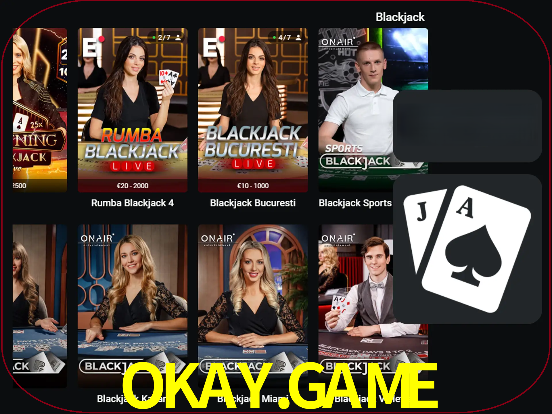 Escolha uma mesa completa de jogadores de blackjack.